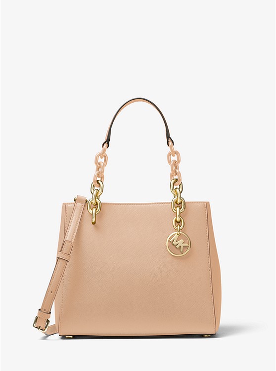 【补货 手慢无！】Michael Kors MK Cynthia 小号十字纹牛皮戴妃包 浆果色/奶茶色