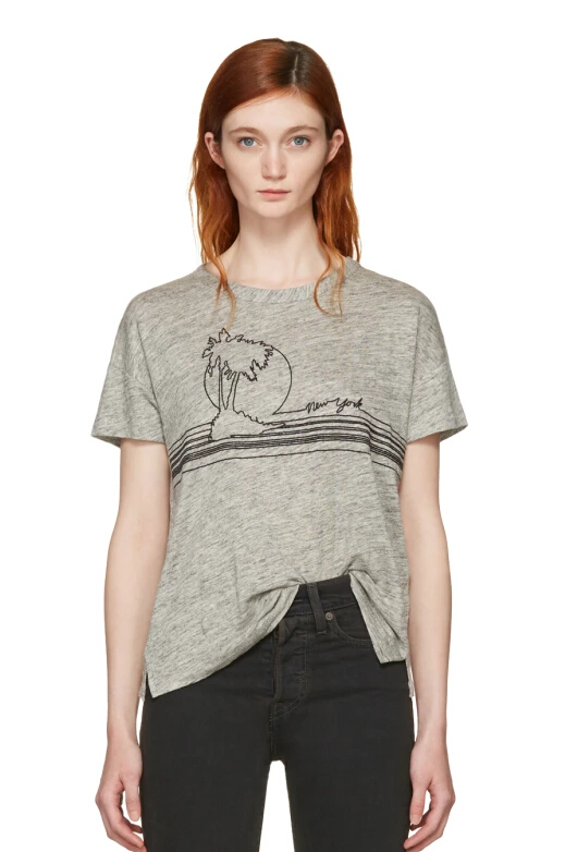 XS 还剩*后一件~Rag & Bone Grey Palm Embroidery T-Shirt 灰色百搭T恤衫