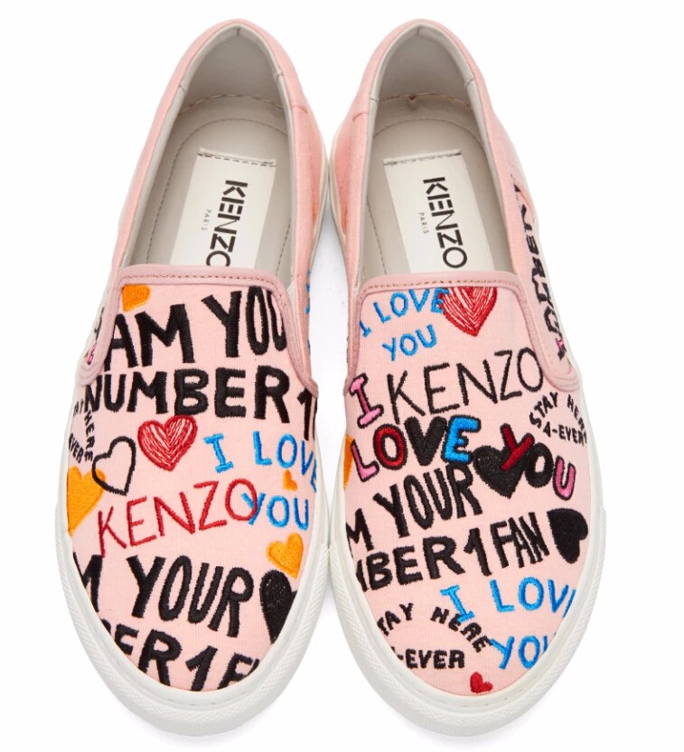 Kenzo  Pink Limited Edition 'I Love You' K-Skate Slip-On Sneakers 刺绣印花一脚蹬