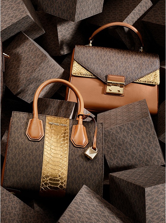 MICHAEL MICHAEL KORS Mercer Logo and Embossed 拼接色小号托特包