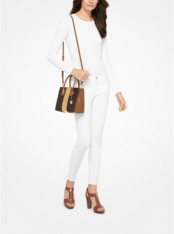 MICHAEL MICHAEL KORS Mercer Logo and Embossed 拼接色小号托特包