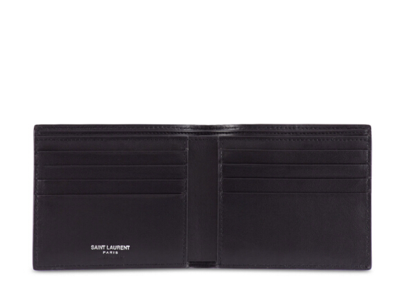好价~SAINT LAURENT SIMPLE LEATHER WALLET WITH LOGO PATCH 黑色*钱包