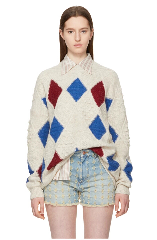 Isabel Marant Etoile Off-White Argyle Gink Sweater 彩色菱形格子毛衣
