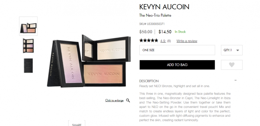 史低价！KEVYN AUCOIN 三色渐变高光腮红修容盘