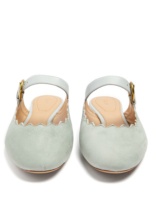 CHLOÉ Lauren scallop-edged suede backless loafers 女款花瓣拖鞋