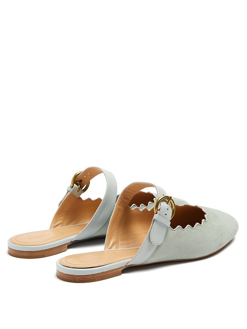 CHLOÉ Lauren scallop-edged suede backless loafers 女款花瓣拖鞋