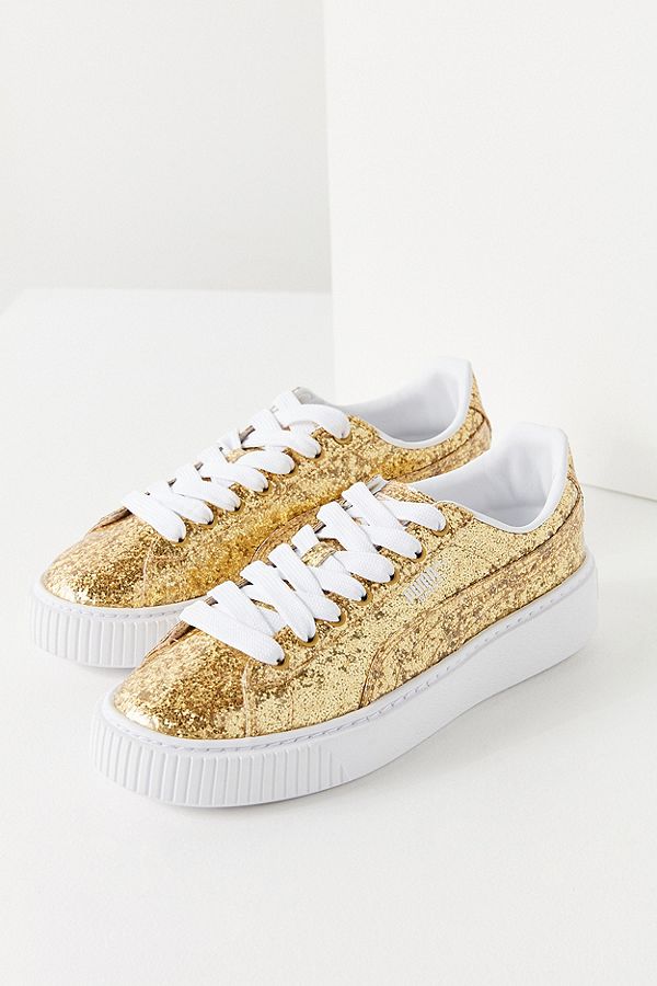 包邮！Puma 彪马 Basket Platform Glitter 闪粉厚底运动鞋