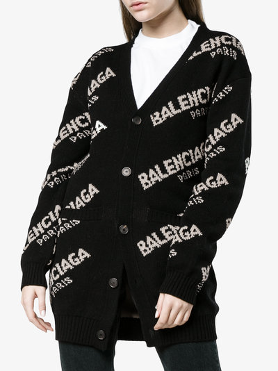 关晓彤同款 Balenciaga Jacquard Oversized Logo Cardigan 黑色logo开衫