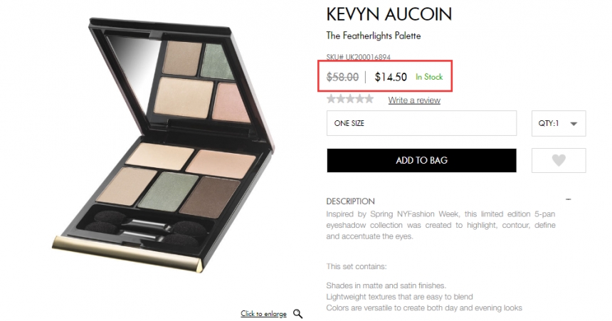 史低价！KEVYN AUCOIN 日常经典5色眼影