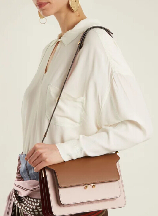 Marni Trunk medium leather shoulder bag 拼色风琴包