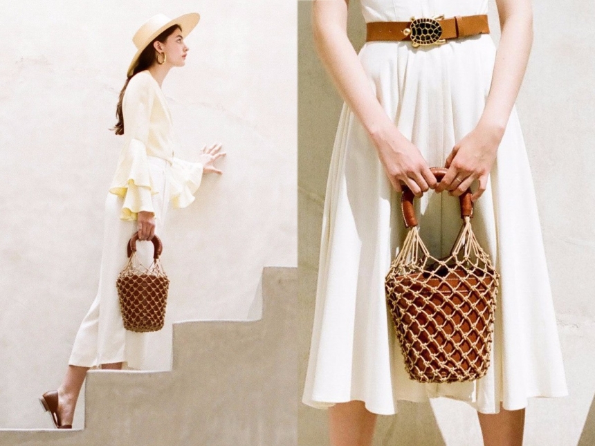 Staud Moreau macrame and leather bucket bag 网兜水桶包