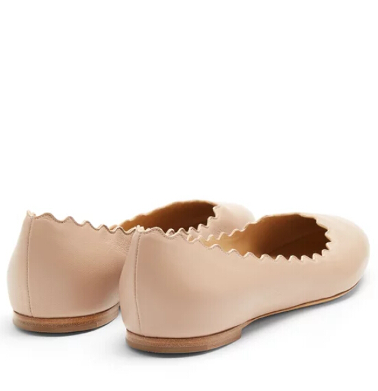 CHLOÉ Lauren scallop-edged leather flats 裸色花瓣平底鞋