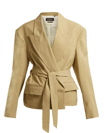 允儿同款 ISABEL MARANT Riller peak-lapel linen-blend jacket 浅棕色西装外套