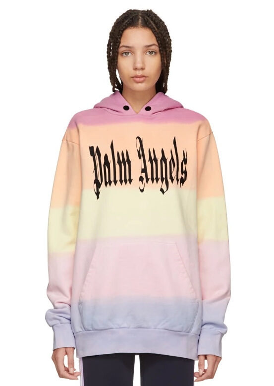 景甜同款 Palm Angels Multicolor Gothic Rainbow Hoodie 多彩条纹卫衣