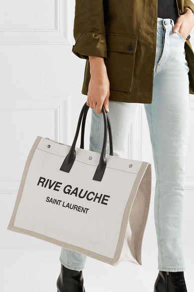 9折+反向海淘!!SAINT LAURENT Shopper 皮革边饰印花帆布手提包