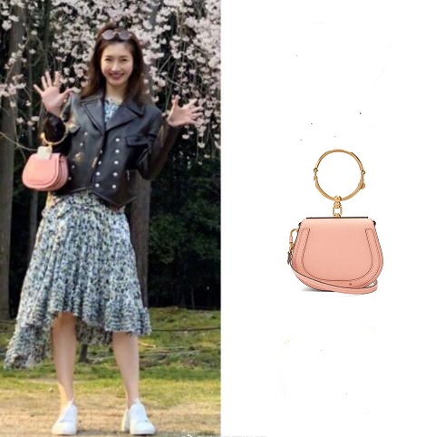 江疏影同款 CHLOÉ Nile small leather and suede cross-body bag 粉色手袋