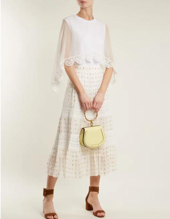 CHLOÉ Nile small leather and suede cross-body bag 嫩黄色真皮手袋