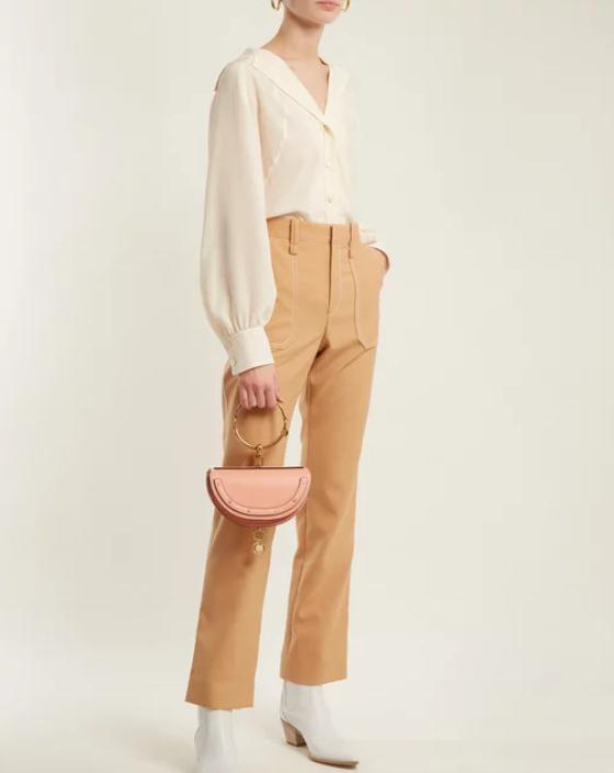 CHLOÉ Nile Minaudière small leather clutch 粉色半月手包