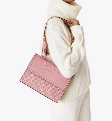 仅剩1只 手快有！Tory Burch Fleming 女士*链条包 藕粉色