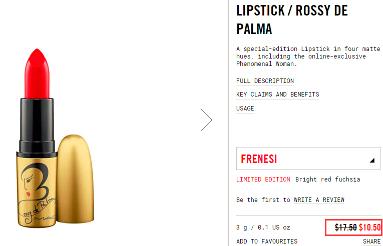 6折清仓！MAC×Rossy De Palma 合作款*头唇膏 两色可选