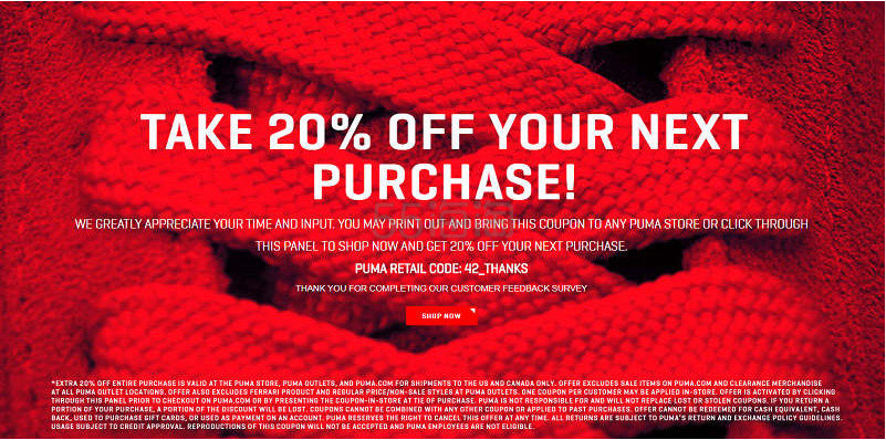 Puma on sale survey coupon