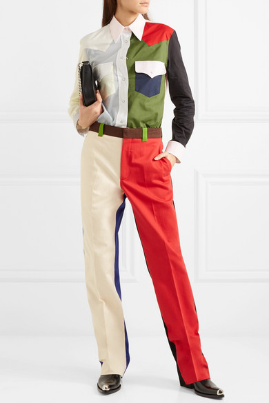 大火趋势品牌 CALVIN KLEIN 205W39NYC 18年走秀款拼色纯棉府绸衬衫