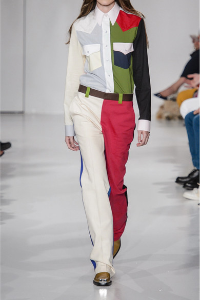 大火趋势品牌 CALVIN KLEIN 205W39NYC 18年走秀款拼色纯棉府绸衬衫