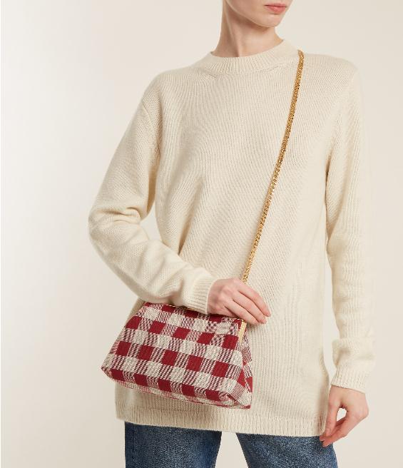 MANSUR G*RIEL Volume cotton-canvas mini clutch 红白格纹包