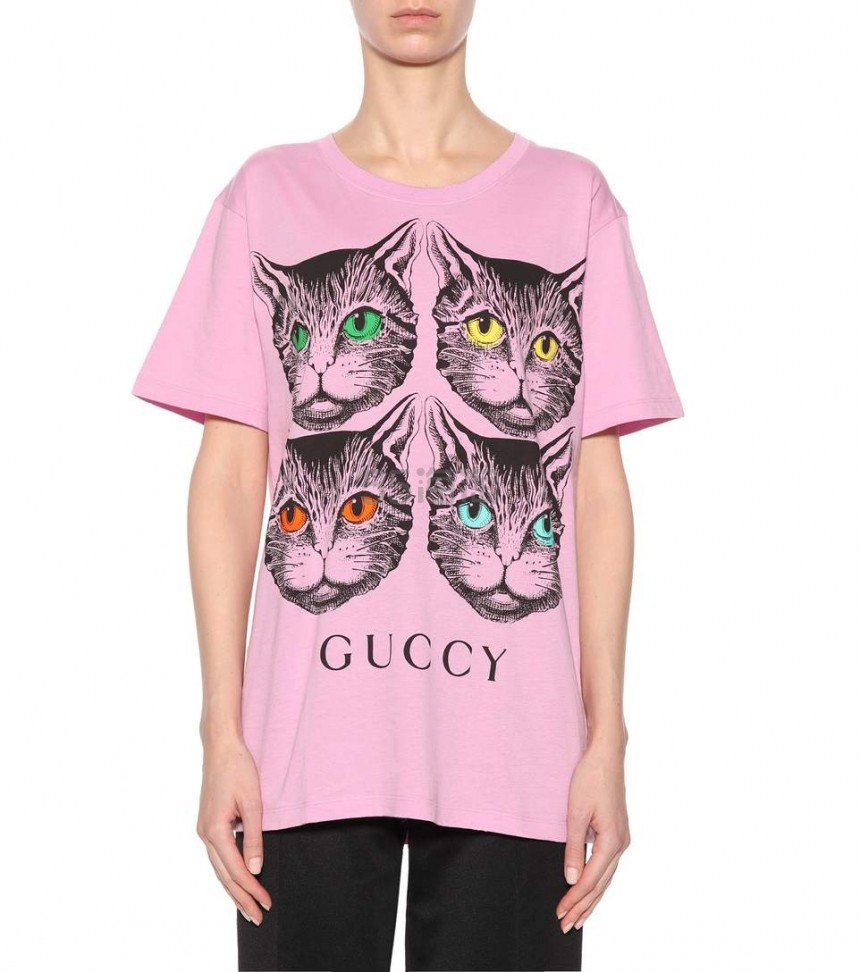 林允同款gucci猫咪图案印花棉质t恤