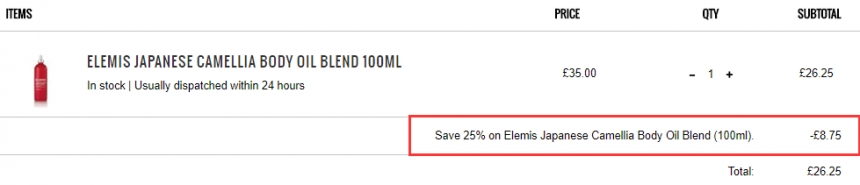 【范冰冰推荐】7.5折！Elemis 艾丽美 家庭Spa 日本山茶花润肤油 100ml