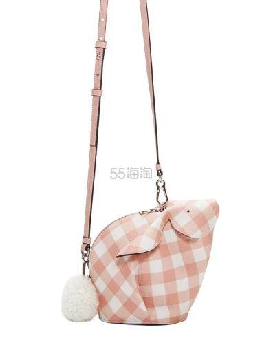 杨幂*新同款 Loewe Pink Bunny Shoulder Bag 粉色格纹兔子包