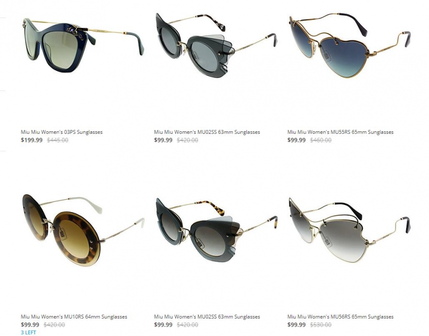 Rue La La 官网：Miumiu 时尚太阳眼镜 