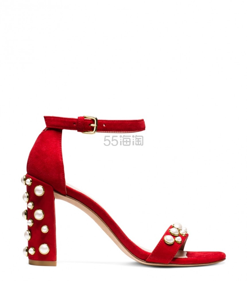 【宋佳同款红色好价】Stuart Weitzman Morepearls 珍珠装饰高跟凉鞋 