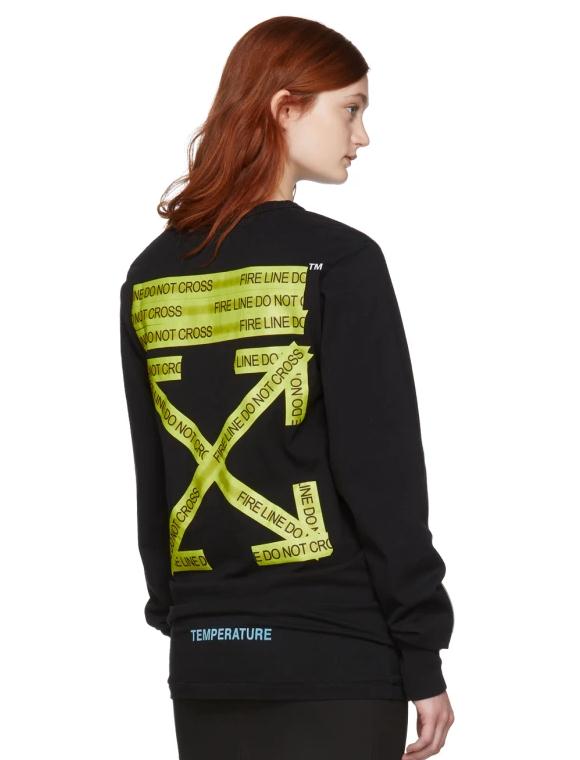 Off-White lack Long Sleeve Firetape T-Shirt 女款黑色长袖T恤