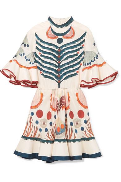 【刘雯、孙怡同款】CHLOÉ 18年秀场款 荷叶边印花真丝迷你连衣裙