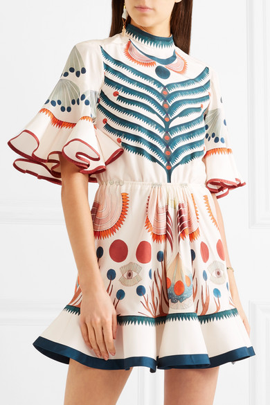 【刘雯、孙怡同款】CHLOÉ 18年秀场款 荷叶边印花真丝迷你连衣裙