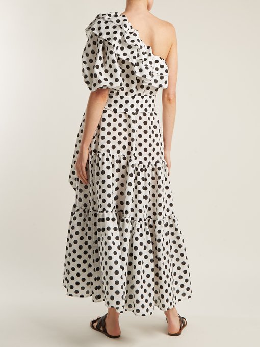 【55海淘节】纽约设计师品牌  LISA MARIE FERNANDEZ Arden one-shoulder polka-dot linen dress 波点露肩裙