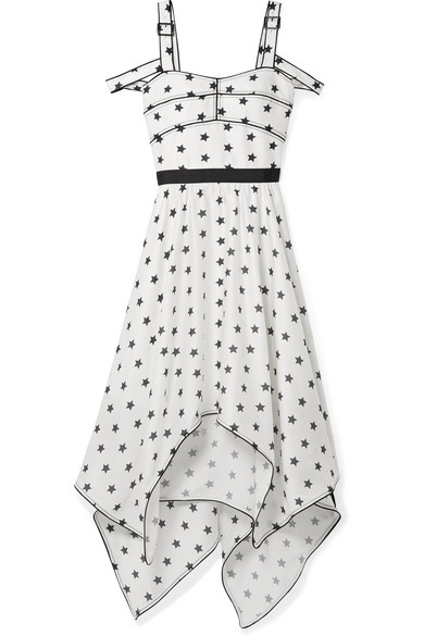 【55海淘节】TVB女星唐诗咏同款 SELF-PORTRAIT 不对称挖剪印花缎布中长连衣裙