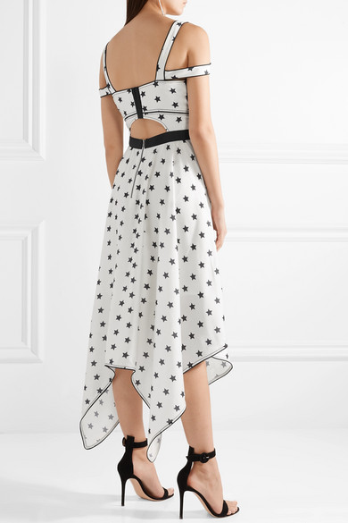 【55海淘节】TVB女星唐诗咏同款 SELF-PORTRAIT 不对称挖剪印花缎布中长连衣裙