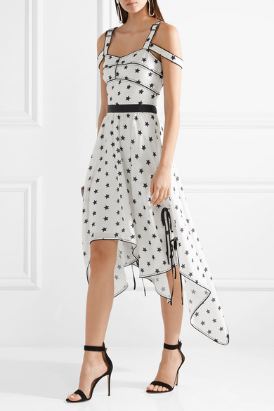 【55海淘节】TVB女星唐诗咏同款 SELF-PORTRAIT 不对称挖剪印花缎布中长连衣裙