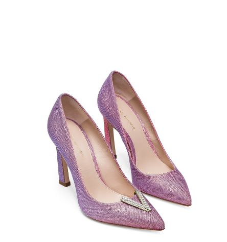 【55海淘节】可以做婚鞋 STUART WEITZMAN Chicster 纹理金属丝面料高跟鞋