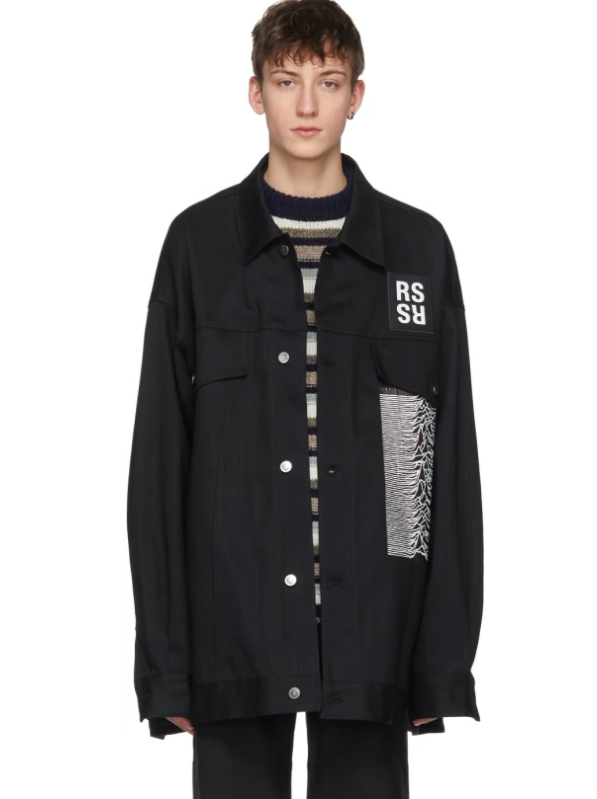 【宋茜同款】Raf Simons Black Joy Division Unknown Pleasures 'Substance' Denim Jacket 黑色中性牛仔夹克