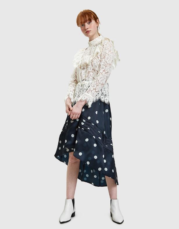 Ganni Seneca Silk Skirt in Total Eclipse 波点半身裙