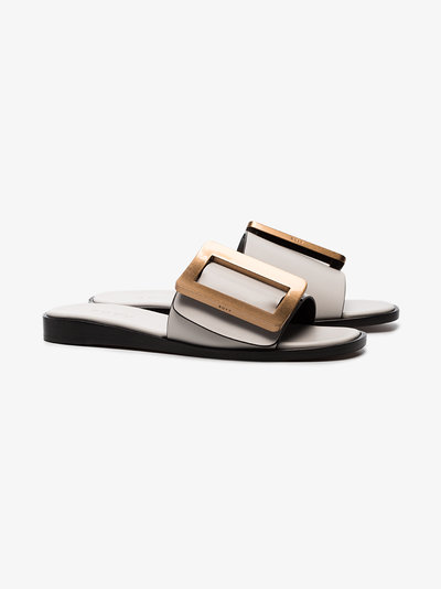 Boyy Cream Leather Gold Buckle Slides 白色金口拖鞋