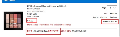 买两件一件相当于7.5折！NYX  新款12色眼影盘