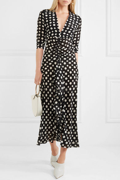 【时尚博主 独立女皇 Amanda 同款】RIXO LONDON Adriana ruffled polka-dot silk-crepe midi dress 波点长裙