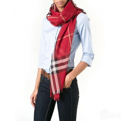 【55专享】Burberry 博柏利 红色丝绸羊毛格子围巾