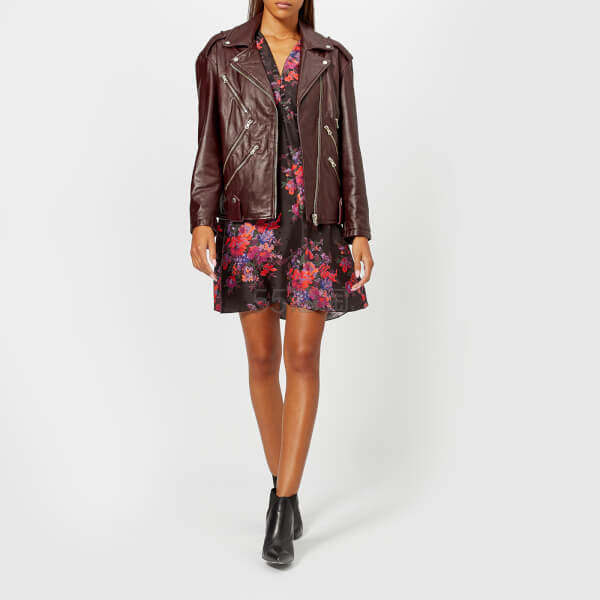 3折！McQ Alexander McQueen 纯羊皮酒红机车皮衣夹克