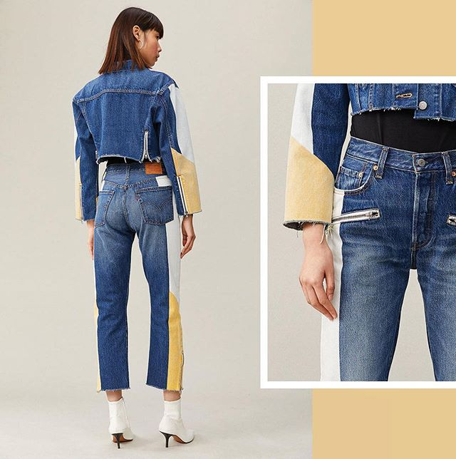 Levi's 501拼接中腰女士牛仔直筒裤
