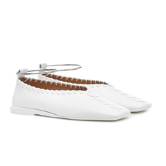 【仅剩大码】JIL SANDER Leather 白色编织芭蕾平底鞋